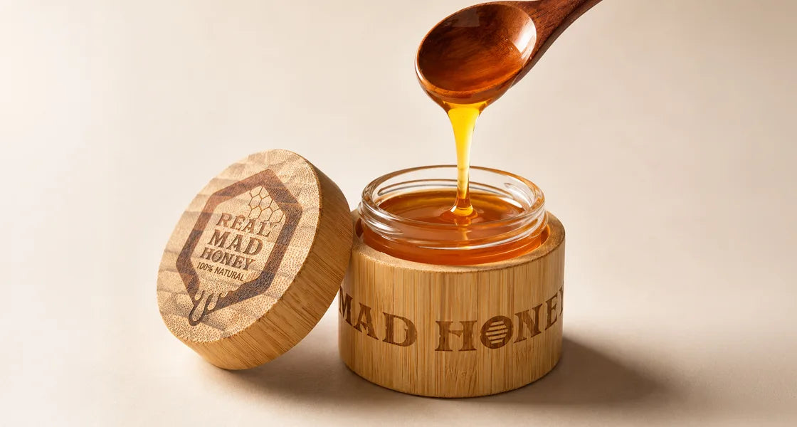 A clean, quiet jar of Real Mad Honey